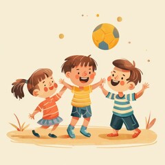 Three children playing with a soccer ball