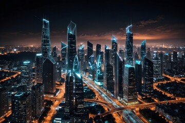 Fototapeta premium City Pulse: Digital Networks and Urban Lights