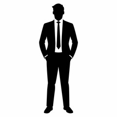 Professional businessman in a standing pose vector silhouette 