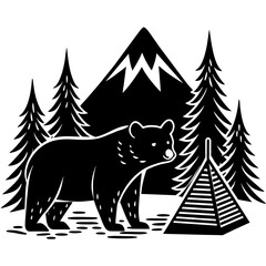 Black camping on white background