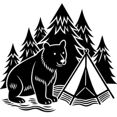 Black camping on white background