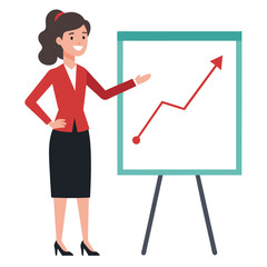 Bussiness woman show the growing up chart graphic in white board white background