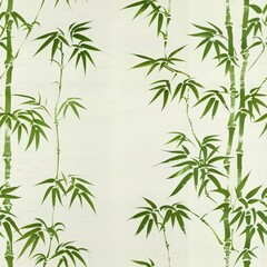 A green and white bamboo patterned wall