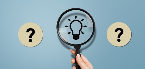 Idea creative solving question icons and Magnifying glass