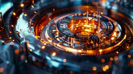 A closeup of a superconducting chip being inserted into a quantum computing unit its delicate components adding to the precision of the technology.