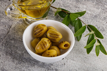 Grilled green olives appetizer snack