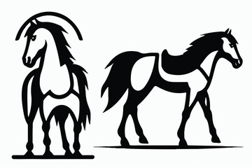 Black and white Horse silhouette. Horse icon.