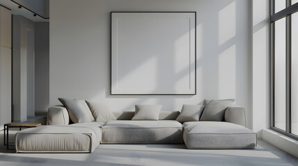 Frame & poster mockup in modern living room. 3d rendering