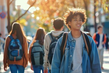 Obraz premium Happy students walking together