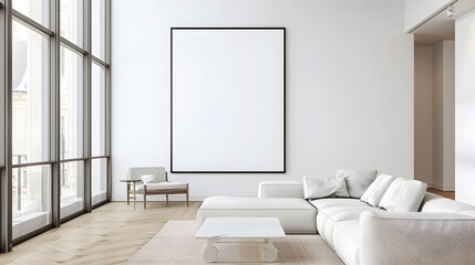 Frame & poster mockup in modern living room. 3d rendering