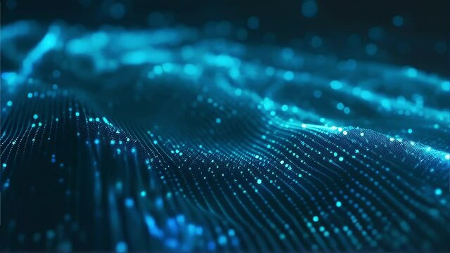 Technology Background. Dynamic animation loop of glowing blue particles forming a wave-like pattern, ideal for technology or data visualization projects.