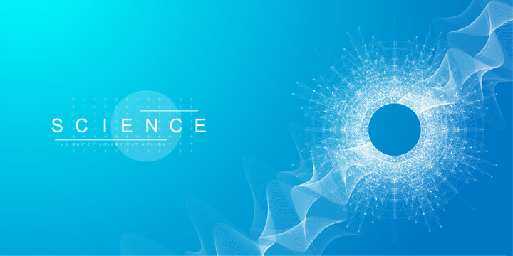 Scientific vector illustration quantum computer technology. Plexus fiction effect. Deep learning artificial intelligence. Big data algorithms visualization. Quantum explosion background.