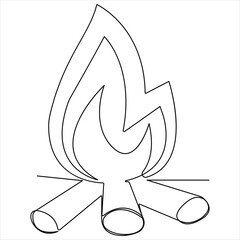 Continuous single line drawing of bonfire outline vector illustration and editable stroke