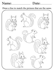 Squirrel Puzzle. Printable Activity Page for Kids. Educational Resources for School for Kids. Kids Activity Worksheet. Match Similar Shapes