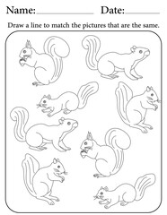 Squirrel Puzzle. Printable Activity Page for Kids. Educational Resources for School for Kids. Kids Activity Worksheet. Match Similar Shapes