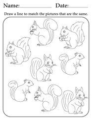 Squirrel Puzzle. Printable Activity Page for Kids. Educational Resources for School for Kids. Kids Activity Worksheet. Match Similar Shapes