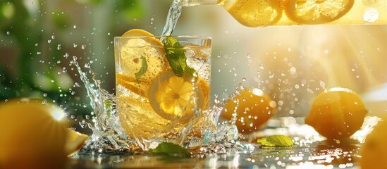 Lemonade pouring into glass