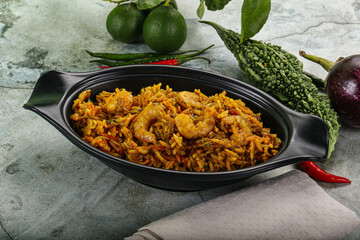 Indian cuisine - briani with prawns