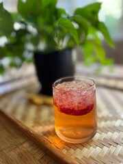 Delicious strawberry mocktail with tonic water and lime
