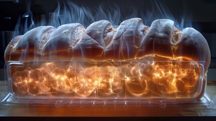 X-ray scan of a loaf of bread, showing the air pockets and density.
