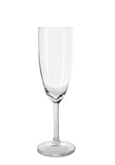 Obraz premium Empty clear glass champagne flute with stem and base, elegant drinkware for celebrations and special occasions, transparent