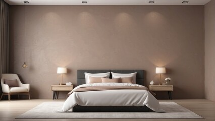 minimalist mocha bedroom and decorative mock and empty wall texture background