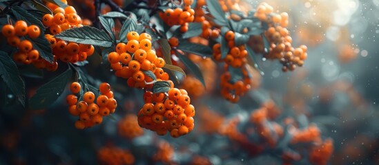Bunch of orange berries hanging from tree - Powered by Adobe
