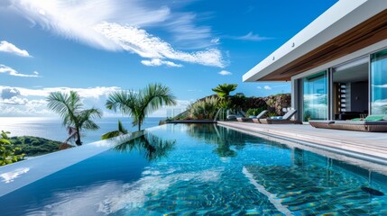 Obraz premium serenity and tranquility of the surroundings while the pool reflects the sky and the surroundings generative ai