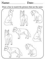 Wolf Puzzle. Printable Activity Page for Kids. Educational Resources for School for Kids. Kids Activity Worksheet. Match Similar Shapes