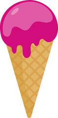 Pink ice cream on waffle cone