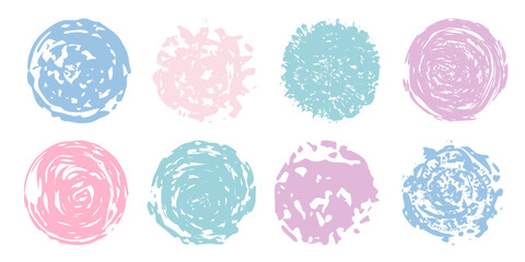 Colorful Circular shape spots set isolated on white. Brush circle. Modern textured illustration. Marker ink paint texture. Element for design logo, text, social media highlights