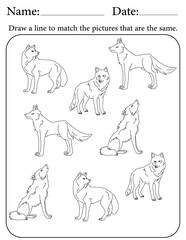 Wolf Puzzle. Printable Activity Page for Kids. Educational Resources for School for Kids. Kids Activity Worksheet. Match Similar Shapes