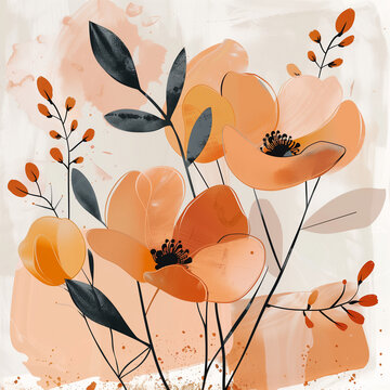 background with flowers: boho popies, natural colors