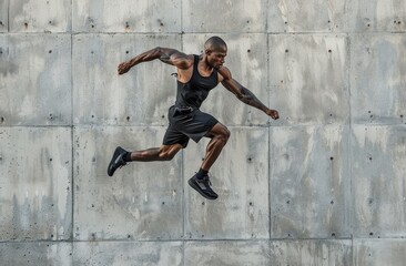 Man Jumping in Front of Wall