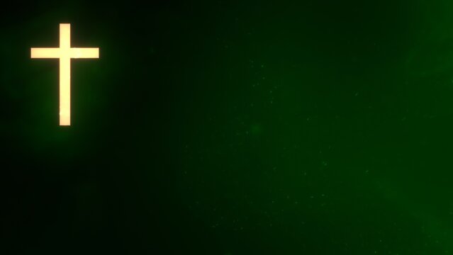 Holy Christian Cross on Green Particle Copy Space Background