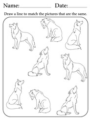 Wolf Puzzle. Printable Activity Page for Kids. Educational Resources for School for Kids. Kids Activity Worksheet. Match Similar Shapes