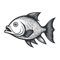 Fish vector illustration black and white cartoon character design collection. White background, Animals.