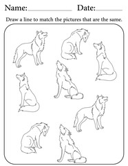 Wolf Puzzle. Printable Activity Page for Kids. Educational Resources for School for Kids. Kids Activity Worksheet. Match Similar Shapes