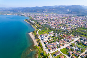 Iznik Lake in Bursa, Turkey. Iznik is beautiful town of Bursa City. Drone shot.