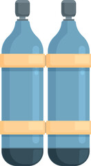 Simple vector graphic depicting two blue plastic bottles with labels, isolated on a white background