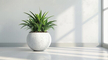 house plant in a pot in a home interior, flower pot in modern domestic room in white ceramic pot