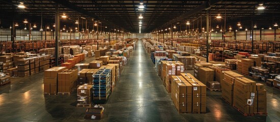 Busy warehouse with packed boxes