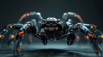 A cybernetic spider crab with rotating mechanical legs, robotic, cybersecurity, cyber threat, Malware attack