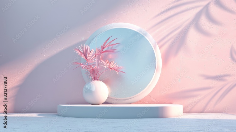 Poster abstract minimalistic pink setup with shadows - a 3d rendering of a minimalistic pink scene with a c