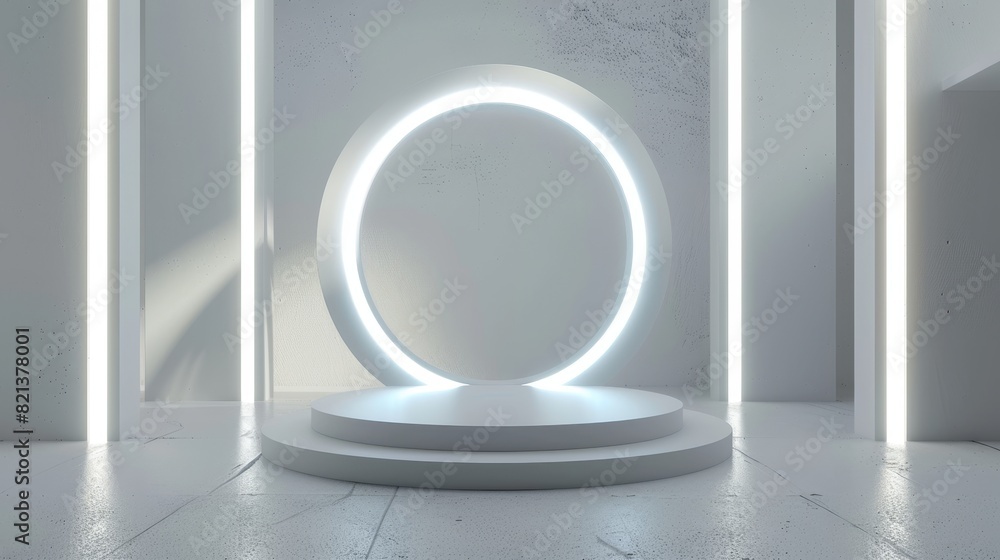 Poster clean white stage with circular light - a clean and bright white environment featuring a circular li
