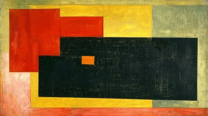 Vintage abstract painting with black and yellow rectangles - A classic abstract painting featuring rectangles in black, yellow, and red hues