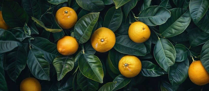 Bunch of oranges hanging on tree