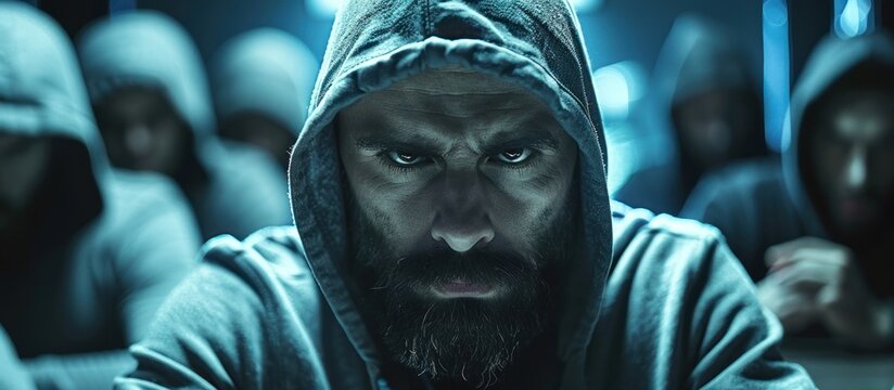 Determined hackers in hoodies targeting technology at night