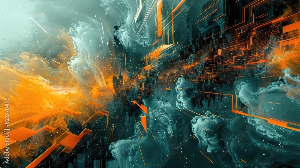 Poster the image is an abstract painting with vibrant colors and a sense of movement. it could be used as a