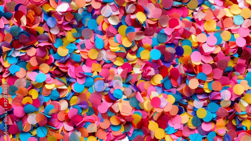 Poster colorful confetti background in various shapes - a vibrant background filled with multicolored confe
